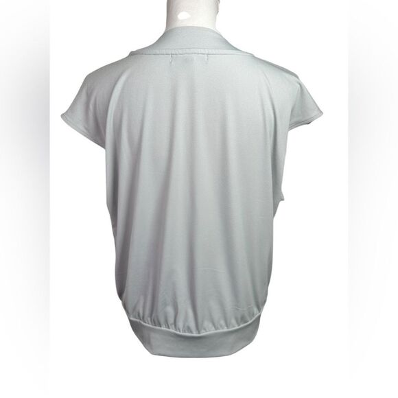 Banana Republic Factory Top Crepe Fabric Faux Wrap Banded Hem Gray Size L - Picture 5 of 9